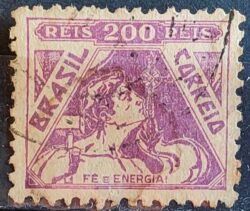 Selo Regular Cod RHM 330 Vovo Fe e Energia Religiao 200 Reis Filigrana P 1940 Circulado 8