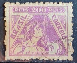 Selo Regular Cod RHM 330 Vovo Fe e Energia Religiao 200 Reis Filigrana P 1940 Circulado 9