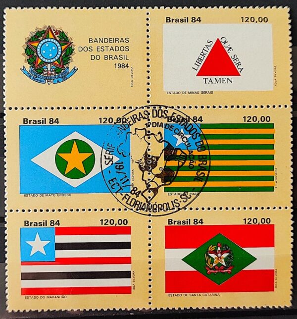 C 1425 Selo Bandeira dos Estados do Brasil MG MT Piaui Maranhao SC 1984 Serie Completa CBC SC