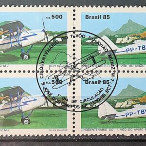 C 1491 Selo Cinquentenario Aviao Muniz 1985 Quadra CBC Sao Jose dos Campos