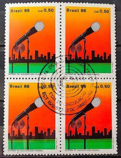 C 1521 Selo Radiodifusao Comunicacao Microfone 1986 Quadra CBC RJ 1