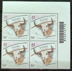 C 3815 Selo Signos do Zodiaco Touro 2019 Quadra Codigo de Barras