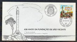 Envelope FDC 254 1982 Fundacao de Sao Vicente Indio Religiao CBC e CPD SP 01