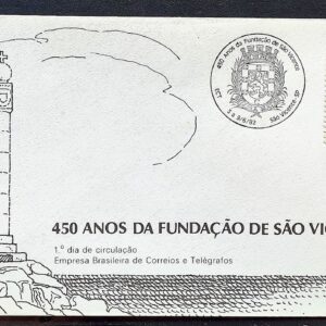 Envelope FDC 254 1982 Fundacao de Sao Vicente Indio Religiao CBC e CPD SP 01