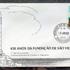 Envelope FDC 254 1982 Fundacao de Sao Vicente Indio Religiao CPD MG