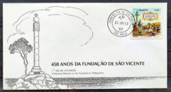 Envelope FDC 254 1982 Fundacao de Sao Vicente Indio Religiao CPD SP 01
