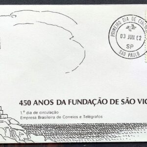 Envelope FDC 254 1982 Fundacao de Sao Vicente Indio Religiao CPD SP 01