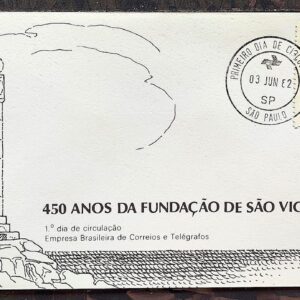Envelope FDC 254 1982 Fundacao de Sao Vicente Indio Religiao CPD SP 02