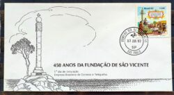 Envelope FDC 254 1982 Fundacao de Sao Vicente Indio Religiao CPD SP 03