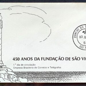 Envelope FDC 254 1982 Fundacao de Sao Vicente Indio Religiao CPD SP 03