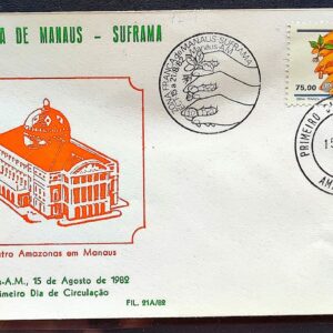 Envelope PVT 12A FIL 1982 SUFRAMA Manaus Amazonia Mao Teatro CBC e CPD AM