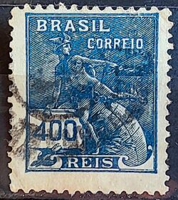 Selo Regular Cod RHM 331 Vovo Mercurio e Globo 400 Reis Filigrana P 1940 Circulado 2