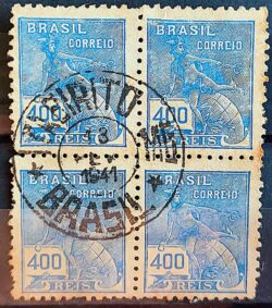 Selo Regular Cod RHM 331 Vovo Mercurio e Globo 400 Reis Filigrana P 1940 Quadra Circulado 1