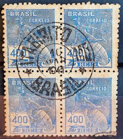 Selo Regular Cod RHM 331 Vovo Mercurio e Globo 400 Reis Filigrana P 1940 Quadra Circulado 2