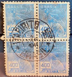 Selo Regular Cod RHM 331 Vovo Mercurio e Globo 400 Reis Filigrana P 1940 Quadra Circulado 4