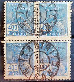 Selo Regular Cod RHM 331 Vovo Mercurio e Globo 400 Reis Filigrana P 1940 Quadra Circulado 6