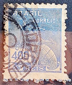 Selo Regular Cod RHM 331A Vovo Mercurio e Globo 400 Reis Filigrana P 1940 Circulado 5