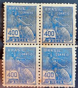 Selo Regular Cod RHM 331A Vovo Mercurio e Globo 400 Reis Filigrana P 1940 Quadra