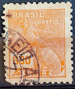 Selo Regular Cod RHM 332 Vovo Mercurio e Globo 600 Reis Filigrana P 1940 Circulado 1