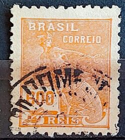 Selo Regular Cod RHM 332 Vovo Mercurio e Globo 600 Reis Filigrana P 1940 Circulado 3