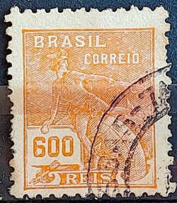 Selo Regular Cod RHM 332 Vovo Mercurio e Globo 600 Reis Filigrana P 1940 Circulado 4