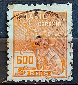 Selo Regular Cod RHM 332 Vovo Mercurio e Globo 600 Reis Filigrana P 1940 Circulado 6