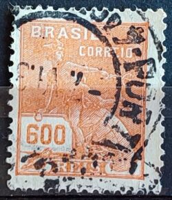 Selo Regular Cod RHM 332 Vovo Mercurio e Globo 600 Reis Filigrana P 1940 Circulado 8