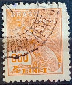 Selo Regular Cod RHM 332 Vovo Mercurio e Globo 600 Reis Filigrana P 1940 Circulado 9