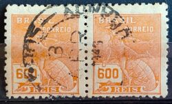 Selo Regular Cod RHM 332 Vovo Mercurio e Globo 600 Reis Filigrana P 1940 Dupla Circulado 3