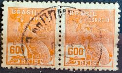 Selo Regular Cod RHM 332 Vovo Mercurio e Globo 600 Reis Filigrana P 1940 Dupla Circulado 6