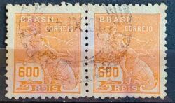 Selo Regular Cod RHM 332 Vovo Mercurio e Globo 600 Reis Filigrana P 1940 Dupla Circulado 7