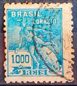 Selo Regular Cod RHM 333 Vovo Mercurio e Globo 1000 Reis Filigrana P 1940 Circulado 2