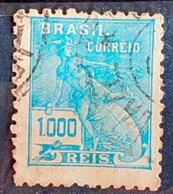 Selo Regular Cod RHM 333 Vovo Mercurio e Globo 1000 Reis Filigrana P 1940 Circulado 3