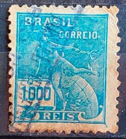 Selo Regular Cod RHM 333 Vovo Mercurio e Globo 1000 Reis Filigrana P 1940 Circulado 5