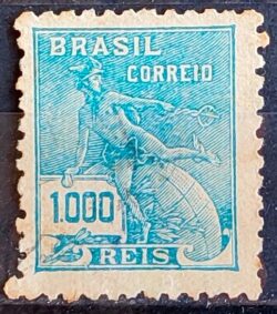 Selo Regular Cod RHM 333 Vovo Mercurio e Globo 1000 Reis Filigrana P 1940 Circulado 8