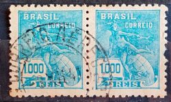 Selo Regular Cod RHM 333 Vovo Mercurio e Globo 1000 Reis Filigrana P 1940 Dupla Circulado 2