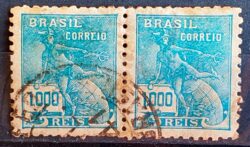 Selo Regular Cod RHM 333 Vovo Mercurio e Globo 1000 Reis Filigrana P 1940 Dupla Circulado 3