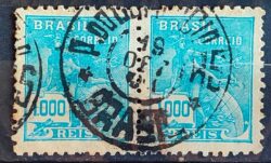 Selo Regular Cod RHM 333 Vovo Mercurio e Globo 1000 Reis Filigrana P 1940 Dupla Circulado 4