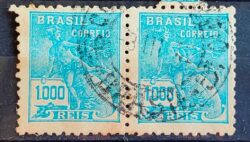 Selo Regular Cod RHM 333 Vovo Mercurio e Globo 1000 Reis Filigrana P 1940 Dupla Circulado 6