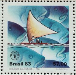 C 1356 Selo 20 Aniversario Programa Alimentar Saude Jangada Peixe 1983