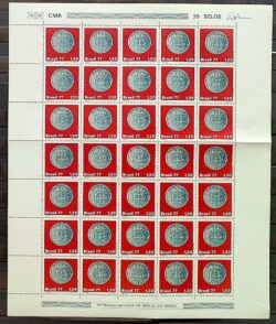 C 1003 Selo Moedas do Brasil Colonial Pataca 1977 Folha