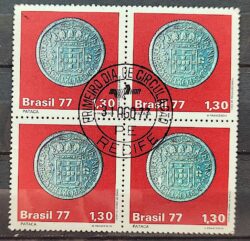 C 1003 Selo Moedas do Brasil Colonial Pataca 1977 Quadra CPD PE