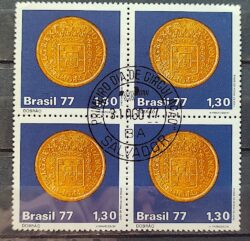 C 1004 Selo Moedas do Brasil Colonial Dobrao 1977 Quadra CPD BA