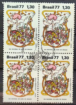 C 1019 Selo Dia Acao de Gracas Anjo Religiao 1977 Quadra CBC MG