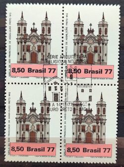 C 1026 Selo Arquitetura Religiosa Igreja Religiao Ouro Preto 1977 Quadra CBC MG Serie Completa