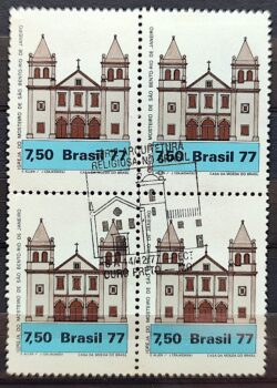 C 1025 Selo Arquitetura Religiosa Igreja Religiao Sao Bento 1977 Quadra CBC MG Serie Completa