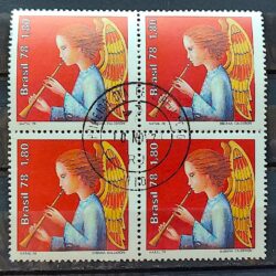 C 1073 Selo Natal Anjo Musica Instrumento Musical Flauta Musica 1978 Quadra CPD RJ