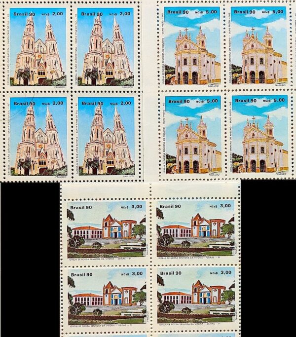 C 1667 Selo Arquitetura Religiosa Religiao Igreja Catedral 1990 Quadra Serie Completa