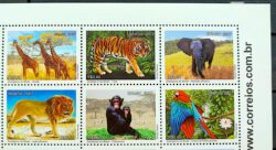 C 2712 Selo Zoologicos do Brasil Girafa Elefante Leao Macaco Arara Tigre Fauna Africa 2007 Vinheta Site