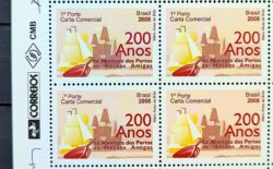 C 2723 Selo Abertura dos Portos as Nacoes Amigas Navio 2008 Quadra Vinheta Correios
